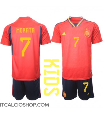 Spagna Alvaro Morata #7 Prima Maglia Bambino Mondiali 2022 Manica Corta (+ Pantaloni corti)